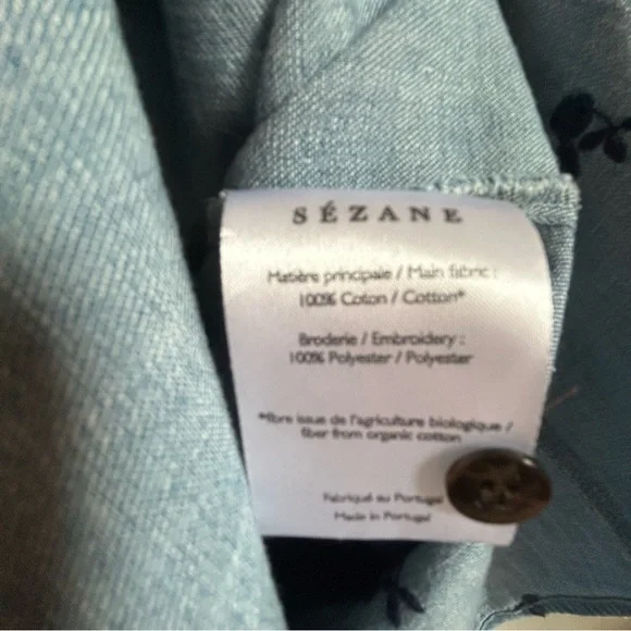Sézane Chlo Blue Ruffle Denim Shirt Floral Embroidery - Picture 10 of 10